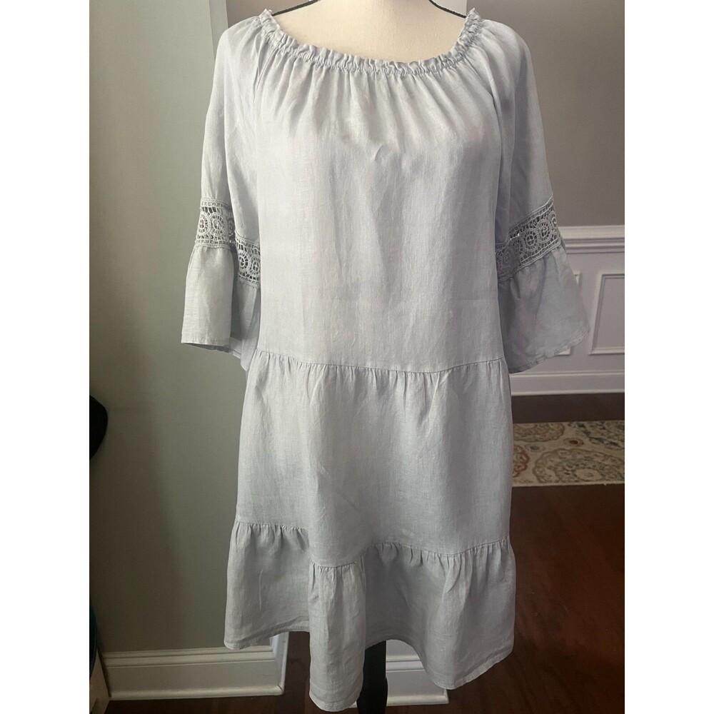 Terzo Millennio 100% Linen Beige Dress W/ Cotton Lace Insets Size S